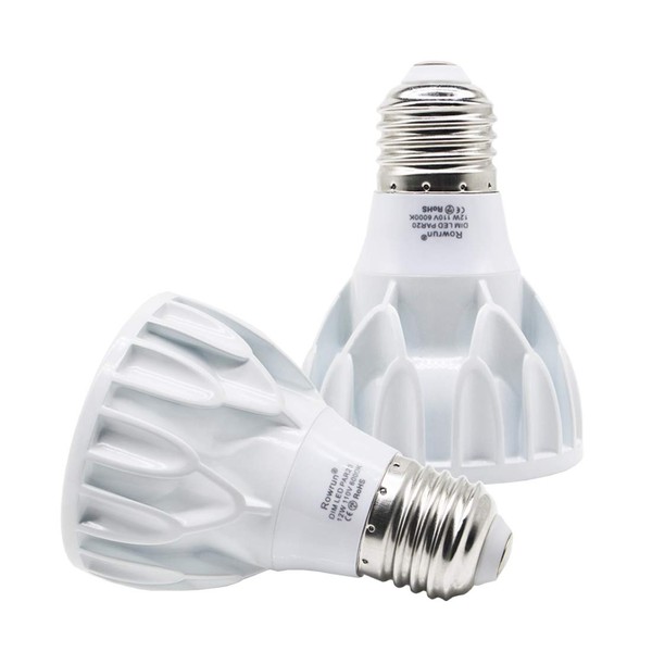Rowrun PAR20 12W Narrow Flood Light Bulb E26 Dimmable LED Bulb Spotlight Beam Angle 24 Degree 100W Halogen 6000K Cold White 2-Pack