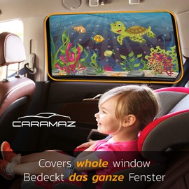 CARAMAZ Sonnenschutz Auto Kinder mit UV Schutz - Größe L für mittlere und größere Scheiben - 2 Stück, Farbe: Turtle-Design