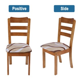 SearchI Seat Covers for Dining Room Chairs Stretch Printed Chair Seat Covers Set of 4, Removable Washable Upholstered Chair Seat Protector Cushion Slipcovers for Kitchen, Office(Beige)