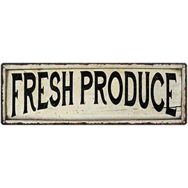 Fresh Produce Sign Farmhouse Signs Wall Decor Art Country Decorations Rustic Vintage Home Tin Plaque Kitchen Gift 6 x 18 High Gloss Metal 206180028173