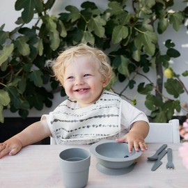 Elodie Details Baby Bib with Crumb Tray - Washable - Scandinavian Design - Waterproof - Tidemark Drops, tidemark drops