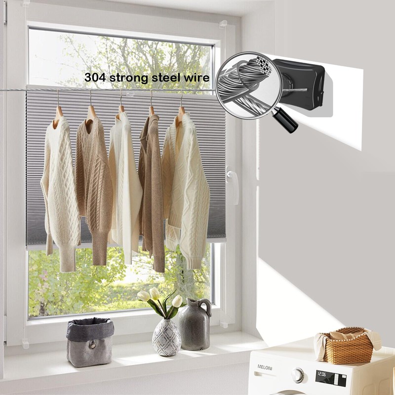 Retractable Clothesline - Heavy Duty 44lb 304 Stainless Lines,16.7ft Anti-Sag
