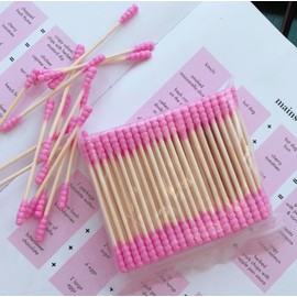 100 pcs Double Ended Cotton Wwabs Wood Tools Blackhead Extractor Tool Cleaning Ear Cotton Swab Ear Cotton Swabs Swab Sticks Ear Wax Absorbent Cotton Cosmetic Swabs Disposable (Pink)