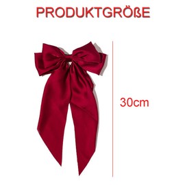YUNYAN Hair Clips 2 Pieces 33 cm Hair Styling Accessories Hair Clips Women's Plain Bow Hairpin French Hair Clip with Silky Satin Black and Red Large Bow for Girls