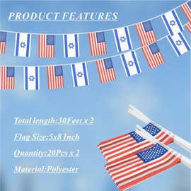 Yingnner 2 Pack American Israeli Flag Banner, 60 Feet Friendship Garland, 40 Pieces, 5x8 Inch
