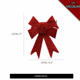AKH® 5" x 4.5" Sparkling Christmas Glitter Tinsel Bows | Pack of 3 Xmas Bows | Tinsel Effect Christmas Bow Luxury Hanging Indoor Outdoor Christmas Tree Decoration Bows | Twist Tie On (Red)