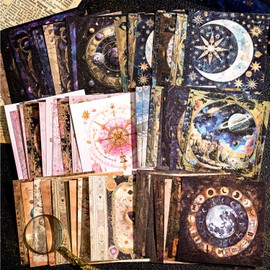 60 Sheets Fantasy Lunar Celestial Scrapbook Paper, Vintage Self-adhesive Moon Spaces Planets Scrapbook Decorative Paper for Journaling, Junk Journal, Art Supplies