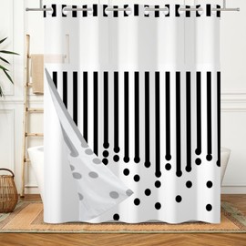 Hookless Shower Curtain with Snap in Liner Black and White Striped Shower Curtain No Hooks Modern Polka Dot Shower Curtains for Bathroom Hotel Style Fabric Washable 71x74 Inch