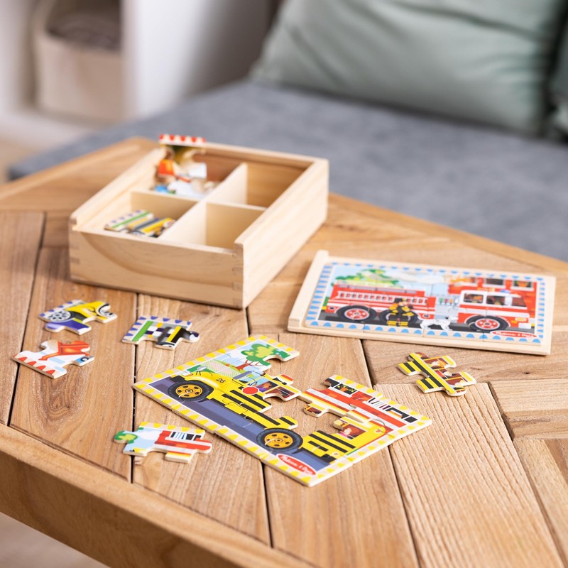 Melissa & Doug 4‑in‑1 Wooden Vehicle Jigsaw Puzzle Set, 48