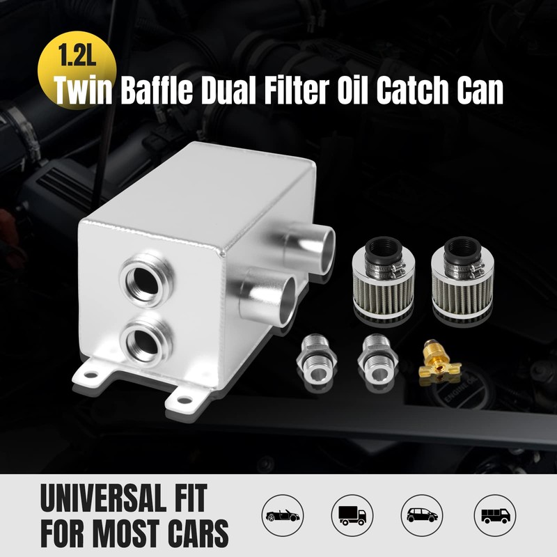 POSENG Universal Aluminum AN10 1.2L Twin Baffle Dual Filter Engine