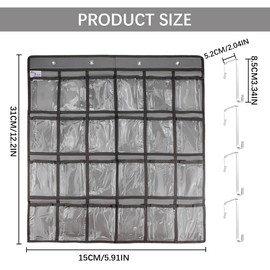 LNQ LUNIQI 24 Clear Classroom Pocket Chart with 4 Pcs Metal Hanger Clip,Hanging Storage Bag for Teacher Cell Phones Holder Wall Door Mount Calculator Organizer（ Grey）