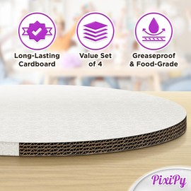 Cake Boards - 4 Pack, 14 inch, White - Reusable Round Cake Drums for Showstopping Desserts - Heavy-Duty Disposable Cardboard Cake Bases with Smooth Surface - Cake Decorating Supplies - by PixiPy