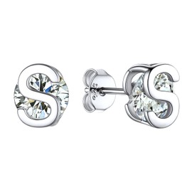 Cubic Zirconia Initial S Huggie Earrings Studs Sterling Silver Sparkly Pierced Earrings