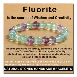 AD Beads Handmade Gemstone Stretch Elastic Bracelet Crystal Healing Reiki Nature's Beauty and Spiritual Essence Unisex (8mm, Fluorite)