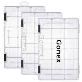Gonex Fishing Tackle Box 3 Packs, 18 Grids Transparent Plastic Box 3600 Storage Organizer Box with Adjustable Dividers for Jewelry Beads Earring Container Tool Fishing Hook Small Accessories