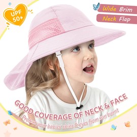 PONCEAU Baby Sun Hat Toddler Kids Neck Protection Flap Hat with Adjustable Straps for Boys and Girls Foldable Summer Breathable UV Protection Pink