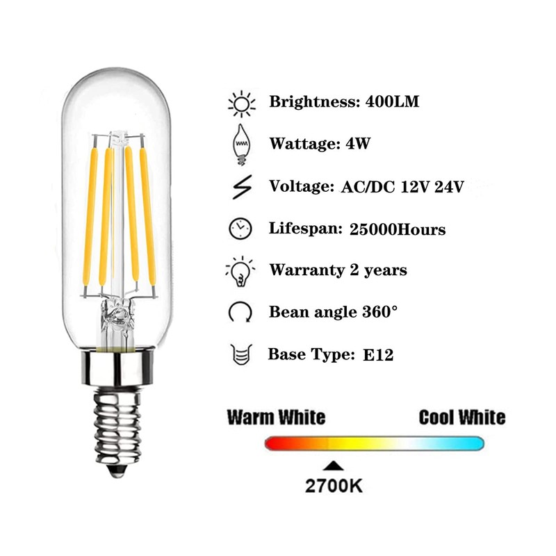 SHUWDKAR 12 Volt LED Candelabra Bulbs E12 Base 4W Warm