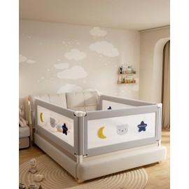 ONEYA BABY - Barandilla protectora para cama de bebé para niños pequeños, rieles reforzados de 60 pulgadas para cama Queen con altura aju...