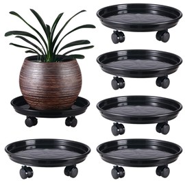 5 Packs Large Plant Caddy with PU Wheels 12" Rolling Plant Stands Heavy-duty Plastic Plant Roller Base Pot Movers Plant Saucers on Wheels Indoor Outdoor Plant Dolly with Casters Planter Tray Coaster