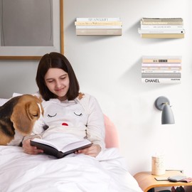 Atsgke Invisible Floating Bookshelf - Modern White Wall Mount Metal Shelves for Room, Bedroom Bookcase, Small Bookshelf with Minimalist Design, Sleek Storage for Books & Decoratives（6PCS）