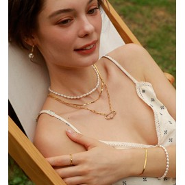 Aobei Pearl 18K Gold Safety Pin Pendant Necklace Paperclip Chain Choker Dainty CZ Pave Screw Lock Layering Jewelry for Women