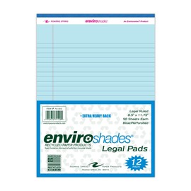 ROARING SPRING Enviroshades Recycled Legal Pads, 12 Pack, 50 Sheets, 8.5" x 11.75", Blue Paper