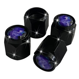 Blue Purple Lotus Tire Valve Stem Caps Cover, 4 Pcs Metal Black Air Valve Cap, Aluminum Car Wheel Stem Caps, Universal Stem Covers for Cars, Trucks, Bikes, Motorcycles, Bicycles, Corrosion Resistant