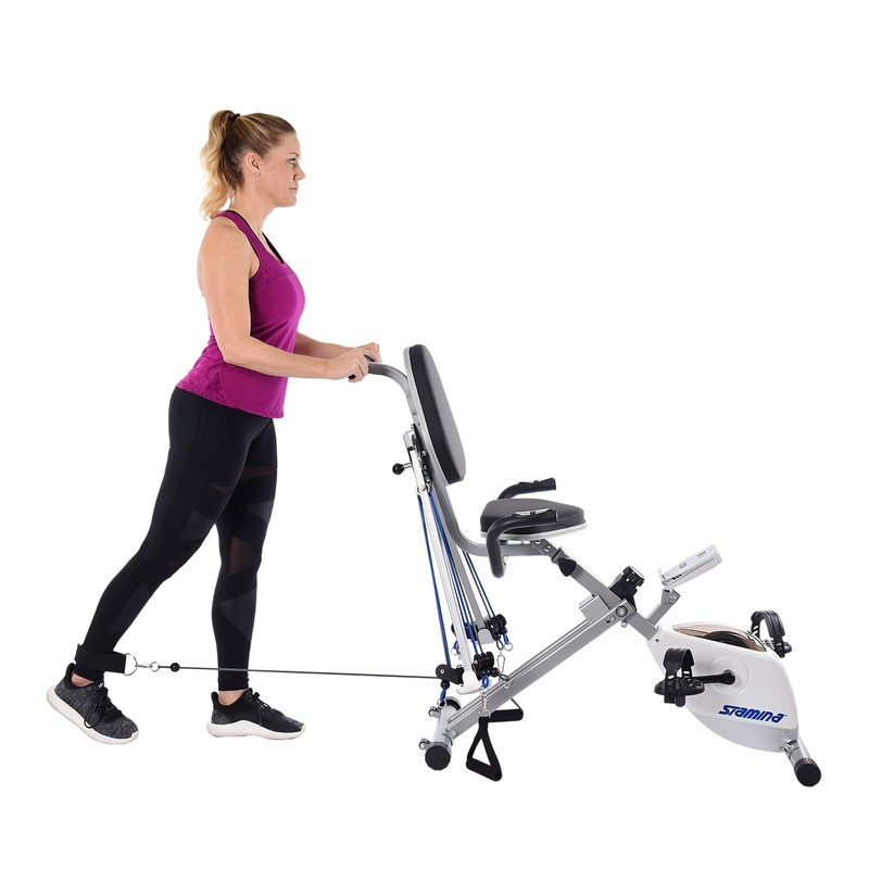 Stamina Exercise Bike and Strength System, White/Blue