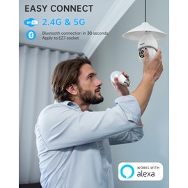 WESECUU Light Bulb Security Camera, 2.4G/5G WiFi Security Cameras Wireless Outdoor,Bulb Camera for Home Security, 2-Way Talk, Human Detection, Color Night Vision, Compatible with Alexa (Two Pack)