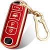 FT FUNTOR for Mazda Key Fob Cover,4 Buttons TPU Key Cover with Golden Edge,Compatible with Mazda 3 6 8 CX-3 CX-5 CX-7 CX-9 Atenza Miata MX-5 with Keychain (A-Red)