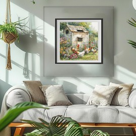 MAXBYE Chicken Coop Diamonds Painting Kits for Adults, Wild Flower DIY Diamond Art Kits for Beginner, 5D Round Full Drill Diamond Gem Art for Home Wall Decor 12x12inch