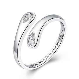 Fookduoduo S925 Sterling Silver Thumb Finger Statement Rings Engagement Eternity Band Rings（Kind Heart Fierce Mind Brave Spirit，style 2）