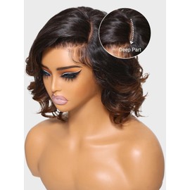 UNICE 12 inch Loose Wavy Short Bob Wigs human Hair Chestnut Brown 13x4 HD Lace Front Glueless Wigs Human Hair Pre Plucked Pre Cut Lace Bleached Knots Ready to Wear Wig