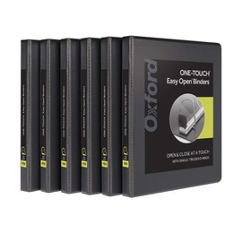 Oxford 3 Ring Binders, 0.5 Inch ONE-Touch Easy Open D Rings, 3-Sided View Binder Covers, Xtralife Hinge, Non-Stick, PVC-Free, Black,125-Sheet Capacity, 6 Pack (79901)
