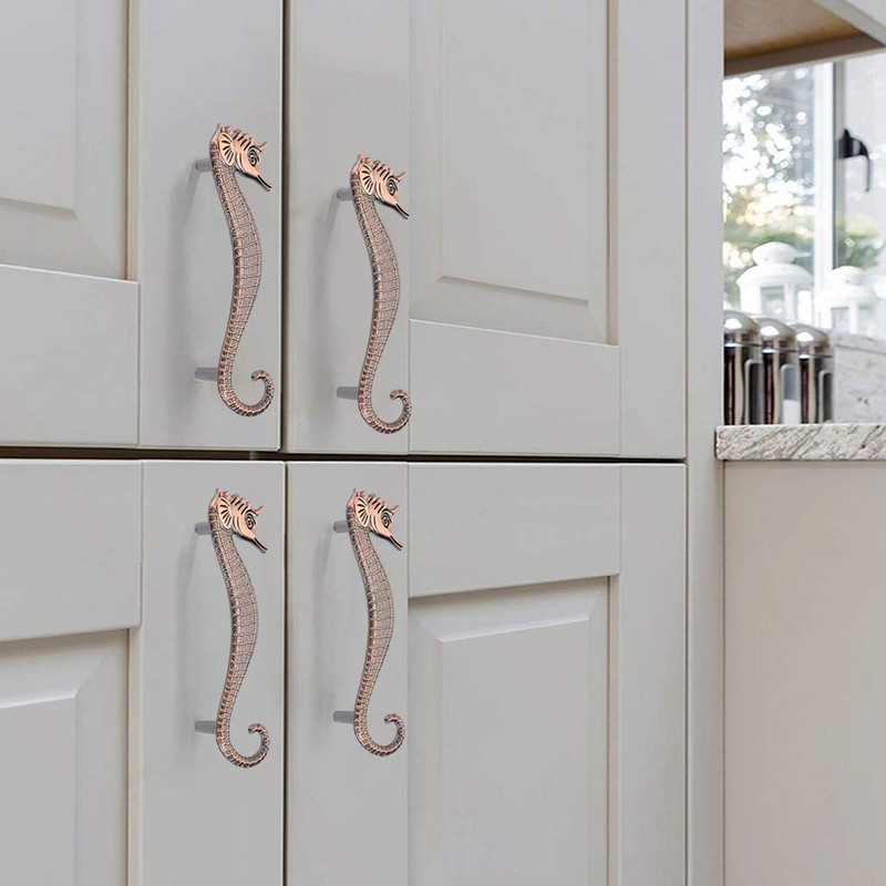 JUXYES Beach Ocean Theme Seahorse Shaped Drawer Handle Pulls, Marine