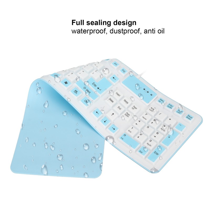 Foldable Silicone Keyboard 106 Keys Waterproof Dustproof Foldable USB Wired
