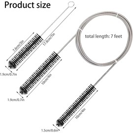 AIMALL Double-Headed CPAP Tube Cleaning Brush Set, 7ft Flexible Spring Pipe Brush with Soft Nylon Bristles, 2-Piece Set for Thorough Hose Cleaning, Durable Stainless Steel