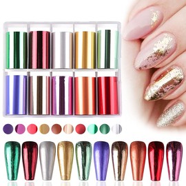 SILPECWEE 10 Sheets Nail Foil Metallic Luster Transfer Foils Sheet Nail Foil Stickers Decal Gold Foils for Nails Design Manicure Wraps Decoration Kit DIY Accessories