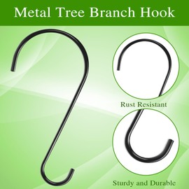 Dreecy 12-Inch Tree Branch Hooks, 4 Pack Extra Large S Hooks for Hanging Plants, Heavy Duty Bird Feeder Hook for Hanging Plants, Black Bird Feeder Hangers for Outside, Lanterns and Ornaments