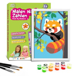Zimrobin Paint by Numbers for Children, 13 x 18 cm, Paint by Numbers Children from 5, 6, 7 Years, Girls and Boys, Creative Gift with Frame, 3 Brushes and Acrylic Paints (Red Panda)
