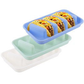 Silicone Taco Holder Plates Set of 3, Anti-Slip Reusable Taco Shell Holder with Dividers and 3-Shell Slots for Party, Dishwasher and Microwave Safe, Holders for Soft & Hard Shells