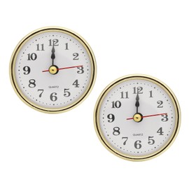 PATIKIL 2-1/2 Inch (65mm) Quartz Clock Insert, 2Pcs Miniature Round Quartz Movement Mini Arabic Numeral Clock Fit 55mm/2.17 Inch Diameter Hole for Home, Gold Tone