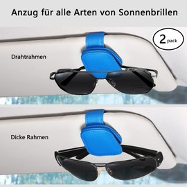 quipuda Pack of 2 Glasses Holders for Car Sun Visor, Genuine Leather Car Visor Accessories, Sunglasses Holder, Magnetic Sunglasses Holder, Ticket Clip (Blue)