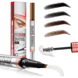 Lápiz de cejas 2 en 1 con pasta de gel, lápiz de cejas mejorado 2025 con cepillo de cejas de doble punta, microblading 3D de doble punta con 4 puntas y cepillo, lápiz de cejas mágico resistente al agua (Marrón claro)