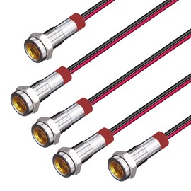 Gebildet 5pcs 6mm LED Metal Indicator 3V-4.5V-5V-6V-7.5V-9VDC Energy Saving Light, Waterproof Signal Lamp with Wire (Orange)