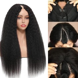 Kinky Straight V Part Perücke Echthaar Für Frauen, Brasilianische Natürliche Damenperücke Yaki Perücke Glatte Echthaarperücke 180% Dichte 12A Kleber Spitze Frontale Perücke Natur Schwarz 30cm.