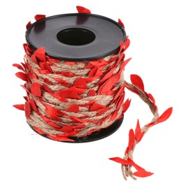 PATIKIL 33ft 5mm Burlap Leaf Ribbon, Braided Decoration Vine Natural Jute Rope Twine with Artificial Leaves for Jungle Wedding Party Home Garden Decor, Red