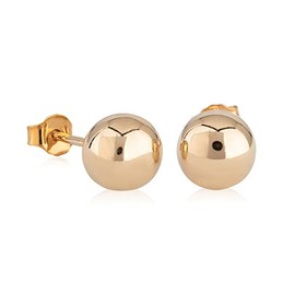 NKlaus Pair of 8 mm Ball Stud Earrings Gold-Plated Earrings Ball Stud Gold Ball Earrings Ladies Shiny 5054, Yellow Gold
