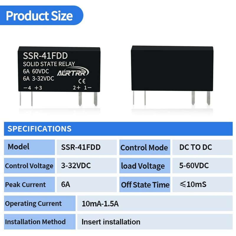 (10pcs)12V 5V 3v 3.3V Solid State Relay 1a,dc SSR,Input:3-32Vdc,Output:5-60Vdc,41Fdd,Non-Contact,Mini,Slim Ac