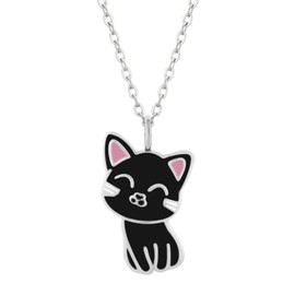 LOVE YOUR CITY Children's Jewellery Necklace with Pendant Kitty Cat Animal Jewellery Gifts for Girls Children 925 Sterling Silver Adjustable 42 to 45 cm, Sterling Silver